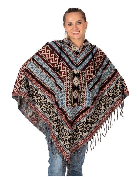 Unisex ethnic poncho with hood | Kimago
