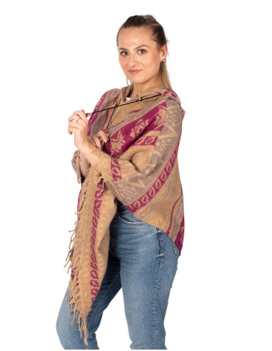 Ethnic cotton poncho with hood | Kimago