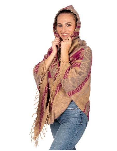 Ethnic cotton poncho with hood | Kimago