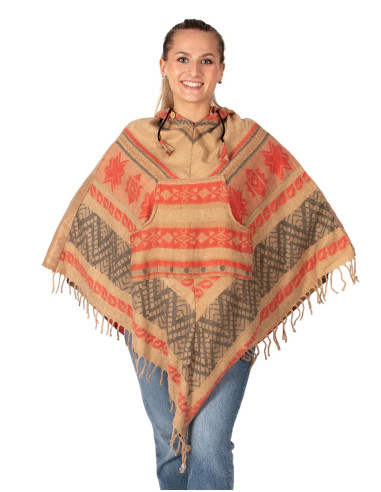 Ethnic cotton poncho with hood | Kimago