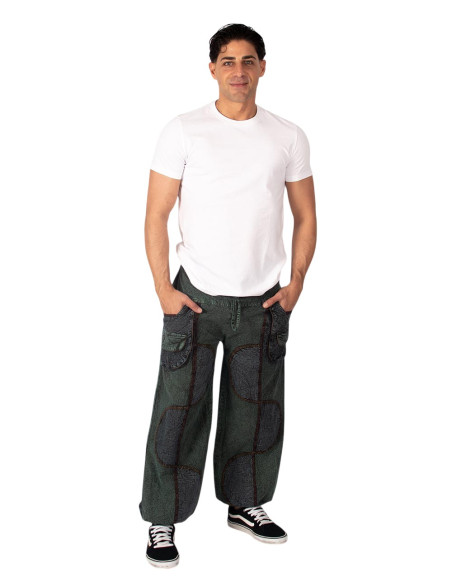 Kimago unisex green harem pants with a comfortable fit