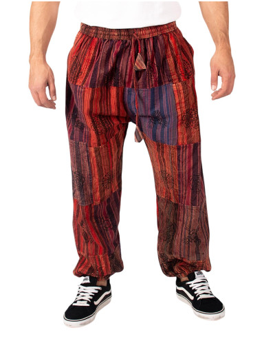 Kimago unisex patchwork red cotton harem pants