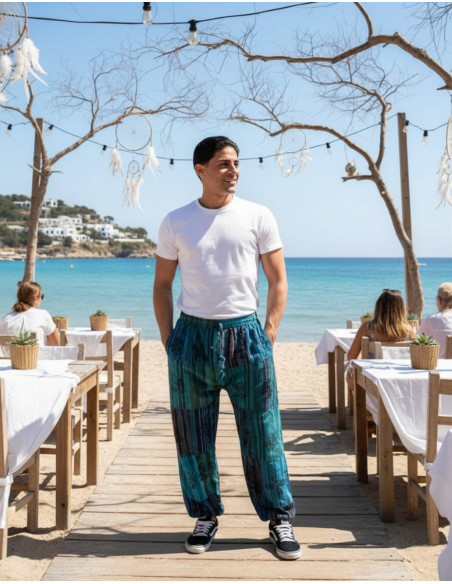 Kimago light blue patchwork unisex harem pants cotton