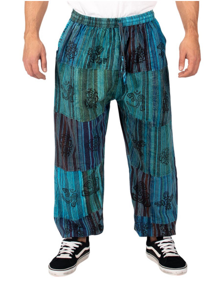 Kimago light blue patchwork unisex harem pants cotton