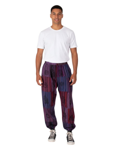 Kimago unisex patchwork purple cotton harem pants
