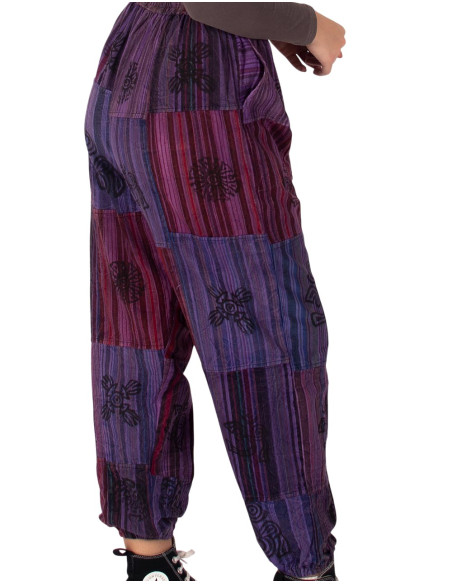 Kimago unisex patchwork purple cotton harem pants