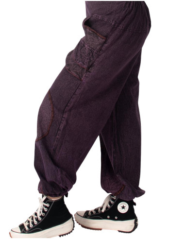 Kimago unisex purple distressed cotton harem pants
