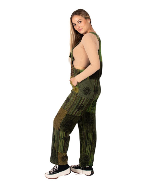 Handmade green patchwork unisex jumpsuit | Kimago