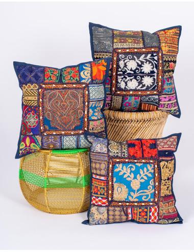 Handmade blue ethnic cushion cover 40x40 | Kimago
