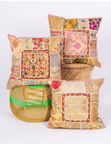 Handmade boho beige cushion cover 40x40 | Kimago
