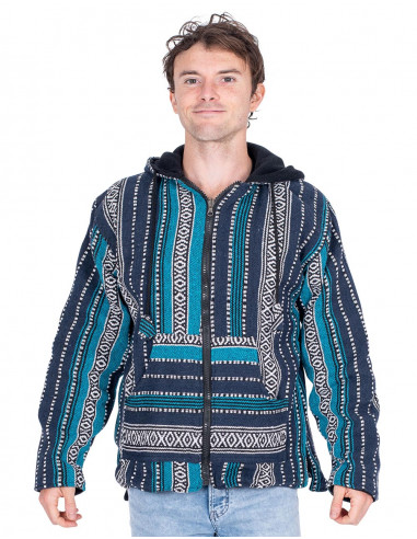 Ethnic hippie jacket with handmade fleece...