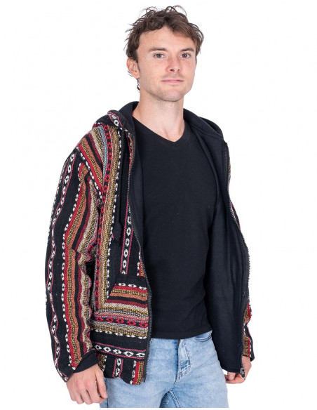 Ethnic hippie jacket with handmade fleece lining | Kimago