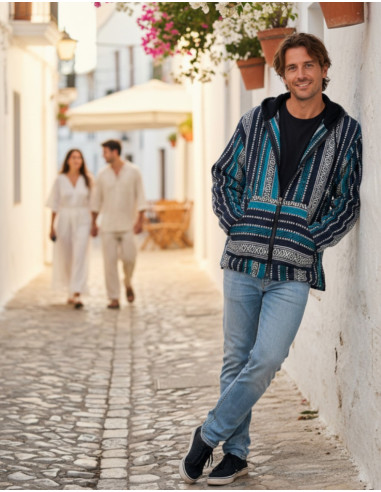 Ethnic hippie jacket with handmade fleece...