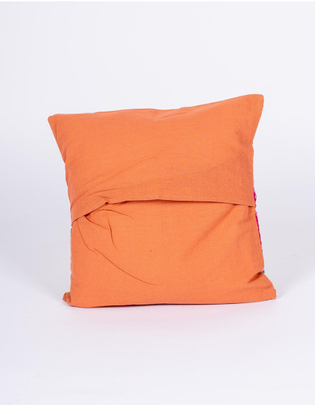 Ethnic salmon cotton handmade cushion cover