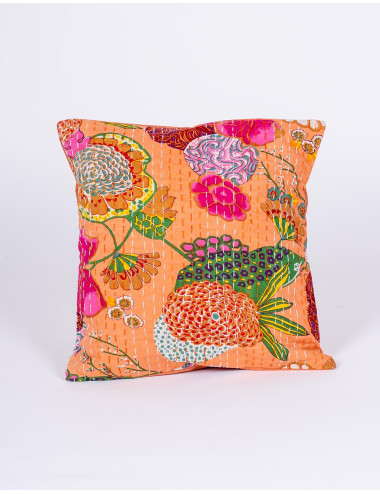 Ethnic salmon cotton handmade cushion cover