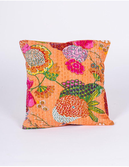 Ethnic salmon cotton handmade cushion cover
