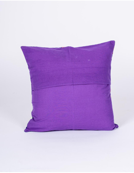 Handmade purple cushion cover with printed flowers