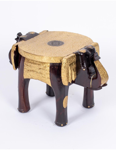 Handmade double elephant bench in brown and gold