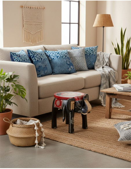 Handmade wooden red and black elephant bench