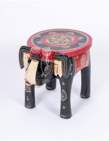 Handmade wooden red and black elephant bench