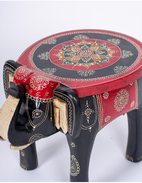 Handmade wooden red and black elephant bench