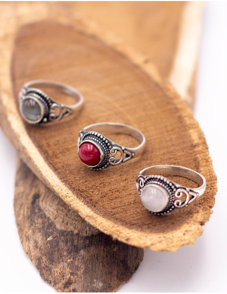 Silver ethnic ring with natural stone