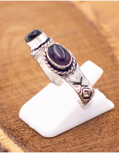 Silver open ring with double stone