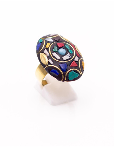 Large ethnic ring with natural stones