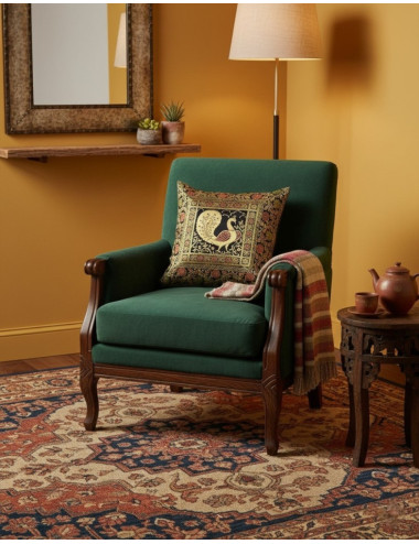 Ethnic black cushion cover with bird 40x40