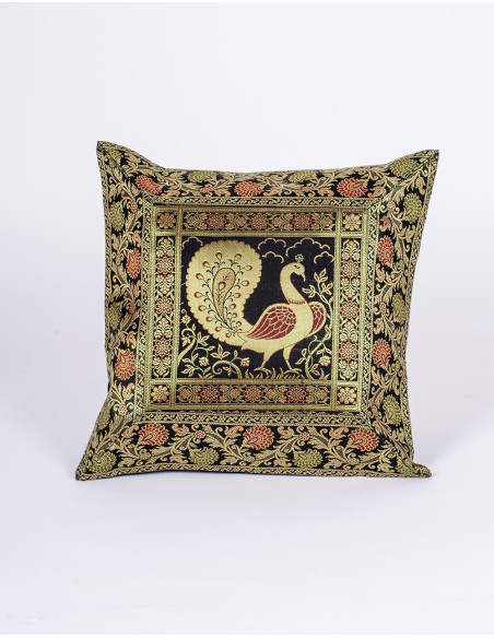 Ethnic black cushion cover with bird 40x40
