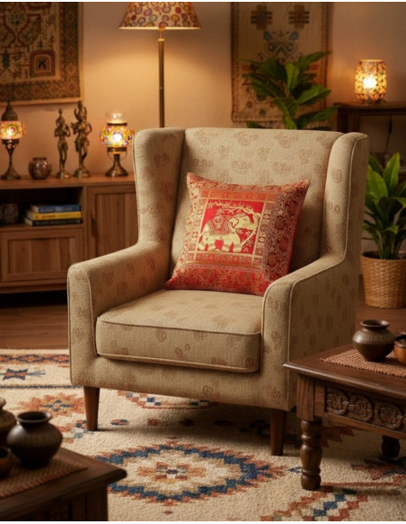 Ethnic red cushion cover with elephant 40x40