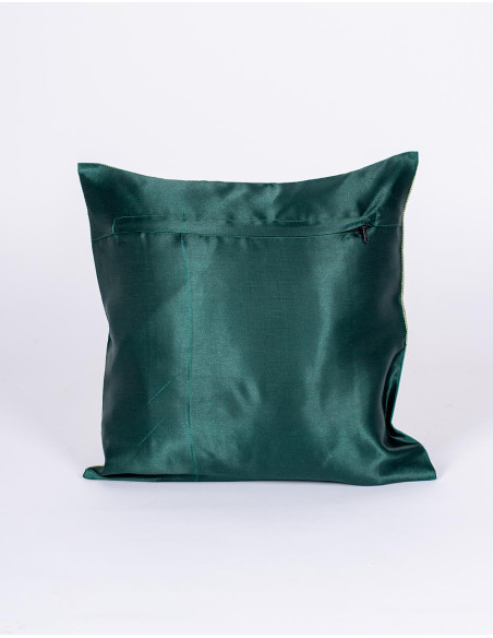 Green cushion cover with ethnic peacock design, 40x40