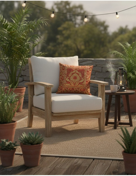 burgundy glossy cushion cover with birds 40x40