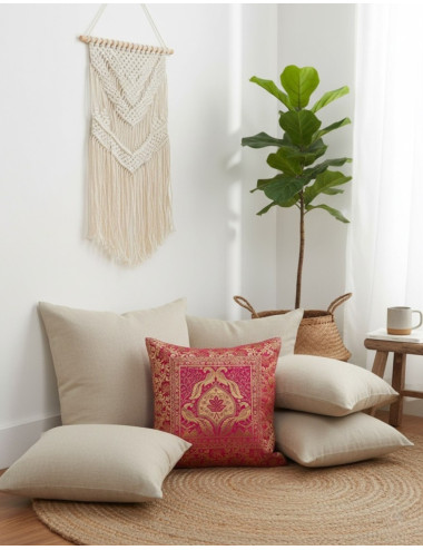 Bright pink cushion cover with birds, 40x40