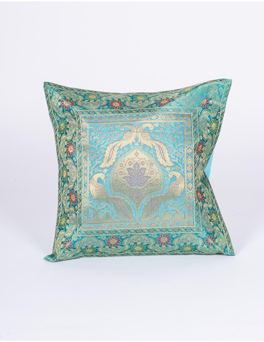 Turquoise cushion cover with ethnic birds 40x40