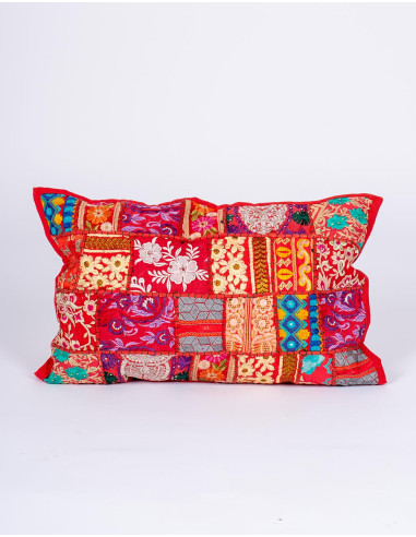 red patchwork cushion cover