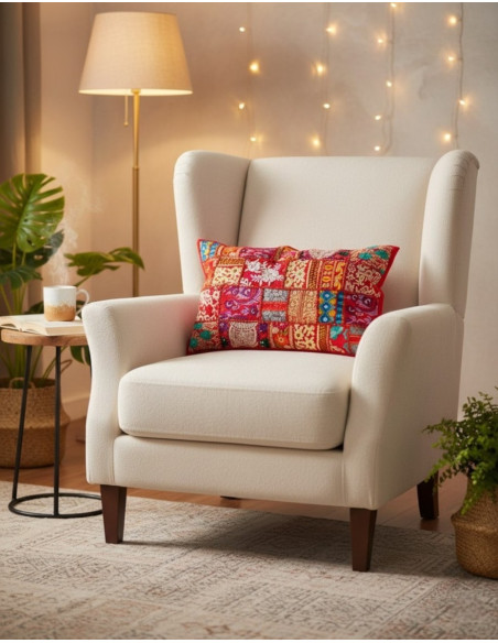 red patchwork cushion cover