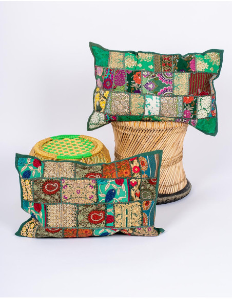 Green patchwork cushion cover