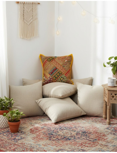 Embroidered yellow cushion cover