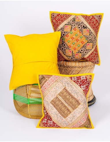 Embroidered yellow cushion cover