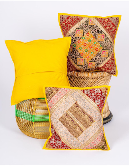 Embroidered yellow cushion cover