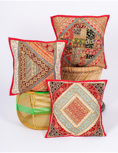 Red embroidered cushion cover
