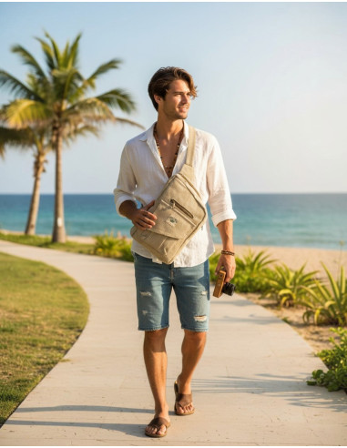 Asymmetrical hemp backpack