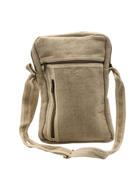 Unisex Hemp Shoulder Bag, Bone Color, with 5 Pockets | Kimago