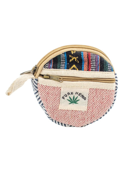 Handmade Hemp Round Coin Purse with Pocket | Kimago