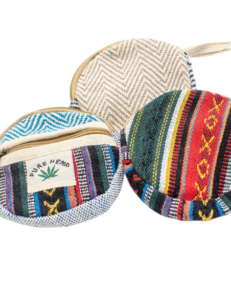 Handmade Hemp Round Coin Purse with Pocket | Kimago