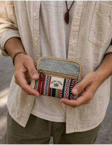 Unisex Square Hemp Coin Purse with Ethnic...