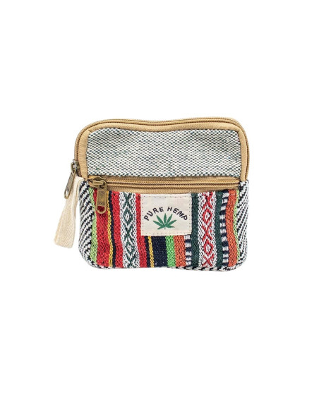 Unisex Square Hemp Coin Purse with Ethnic Prints | Kimago