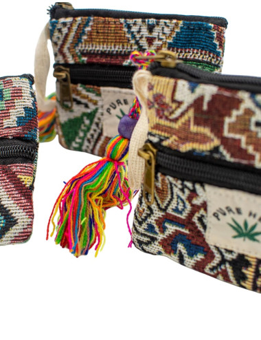Handmade Rectangular Hemp Coin Purse with Colorful...
