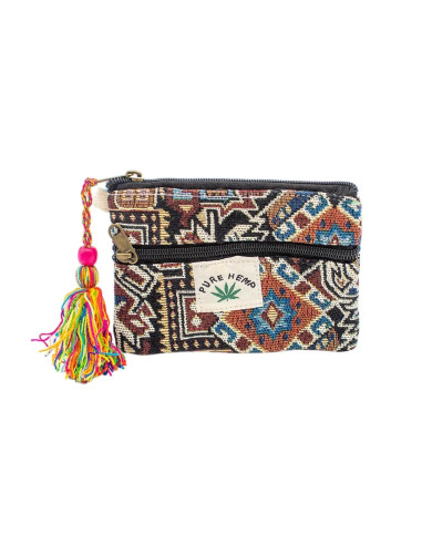 Unisex Hemp Purse 15x11 cm with Colorful Pompom...